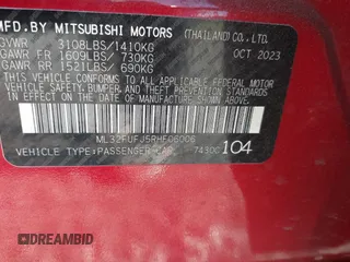 2024 Mitsubishi Mirage ES with VIN ML32FUFJ5RHF06006, listed as a IAAI auction lot 41998481 with 11,560 mi miles and . Bid and sale history available at DreamBid. Image 9.