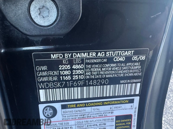2009 Mercedes-Benz SL 550 with VIN WDBSK71F69F148290, listed as a Copart auction lot 65278595 with 161,833 mi miles and Clean title. Bid and sale history available at DreamBid. Image 10.