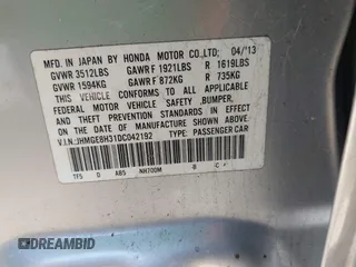 2013 Honda Fit with VIN JHMGE8H31DC042192, listed as a IAAI auction lot 42036582 with 63,223 mi miles. Bid and sale history available at carsss.com. Image 9.