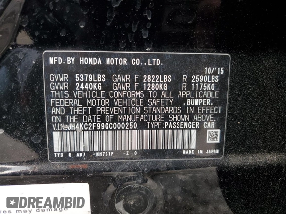 2016 Acura RLX Hybrid Advance z VIN JH4KC2F99GC000250, wystawiony jako Copart lot #58351005 z przebiegiem Nie podano mil oraz Szkoda całkowita • Salvage title. Historia ofert i sprzedaży dostępna na DreamBid. Obrazek 12.