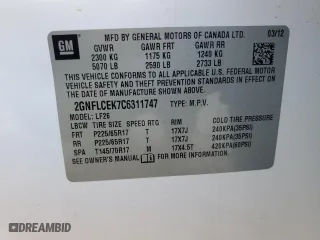 2012 Chevrolet Equinox LS with VIN 2GNFLCEK7C6311747, listed as a Copart auction lot 52574045 with 125,190 mi miles and Salvage Title. Bid and sale history available at carsss.com. Image 12.