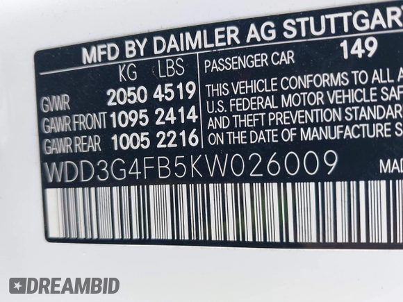 2019 Mercedes-Benz A 220 with VIN WDD3G4FB5KW026009, listed as a IAAI auction lot 41587435 with 40,950 mi miles and . Bid and sale history available at DreamBid. Image 9.