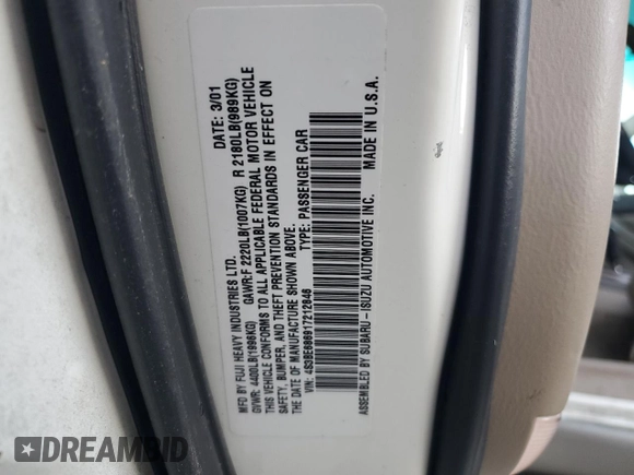 2001 Subaru Legacy Outback Limited with VIN 4S3BE686917212846, listed as a Copart auction lot 42464605 with 98,500 mi miles and Clean title. Bid and sale history available at DreamBid. Image 12.