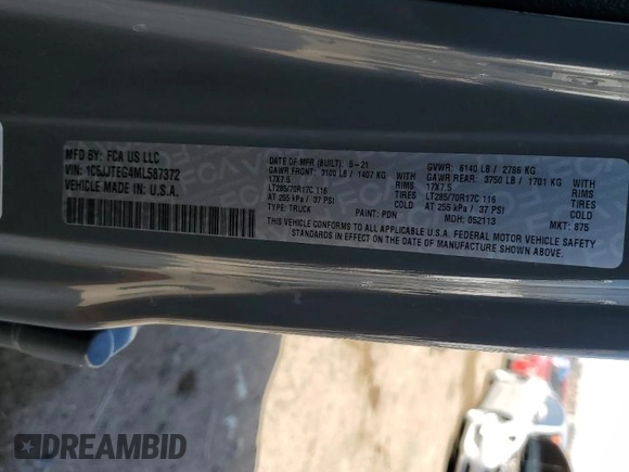 2021 Jeep Gladiator Mojave с VIN 1C6JJTEG4ML587372, выставлен на аукционе Copart как лот 56418025 с пробегом 91 121 миль миль и Списание • Salvage title. История ставок и продаж доступна на DreamBid. Изображение 13.