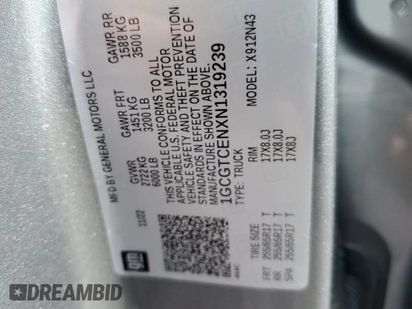 2022 Chevrolet Colorado 4WD LT with VIN 1GCGTCENXN1319239, listed as a Copart auction lot 64302945 with Not provided miles and Salvage title. Bid and sale history available at DreamBid. Image 12.
