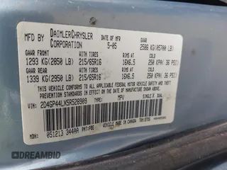 2005 Dodge Caravan SXT with VIN 2D4GP44LX5R528909, listed as a IAAI auction lot 42248957 with Not Provided miles and . Bid and sale history available at DreamBid. Image 9.