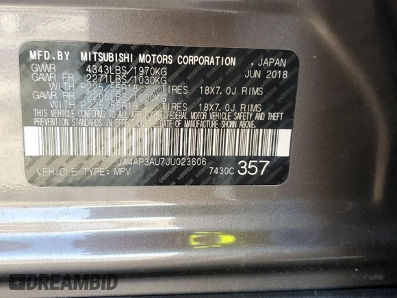 2018 Mitsubishi Outlander Sport ES 2.0 with VIN JA4AP3AU7JU023606, listed as a Copart auction lot 44180525 with 67,768 mi miles and Salvage Title. Bid and sale history available at carsss.com. Image 15.