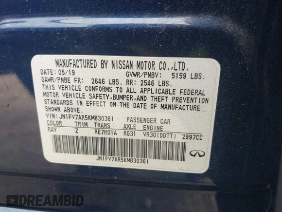 2019 Infiniti Q50 Red Sport 400 с VIN JN1FV7AR5KM830361, выставлен на аукционе IAAI как лот 41775286 с пробегом 51 613 миль миль и . История ставок и продаж доступна на DreamBid. Изображение 9.