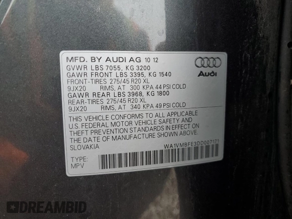 2013 Audi Q7 3.0L TDI Prestige with VIN WA1VMBFE3DD007171, listed as a Copart auction lot 46915285 with 161,823 mi miles and Clean Title. Bid and sale history available at carsss.com. Image 13.