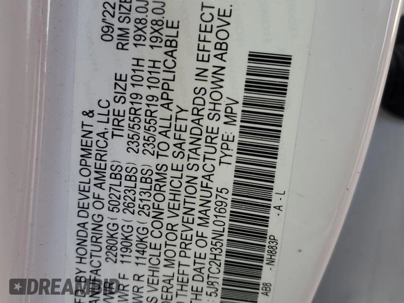 2022 Acura RDX with VIN 5J8TC2H35NL016975, listed as a Copart auction lot 85539174 with Not Provided miles and Non Repairable. Bid and sale history available at carsss.com. Image 14.