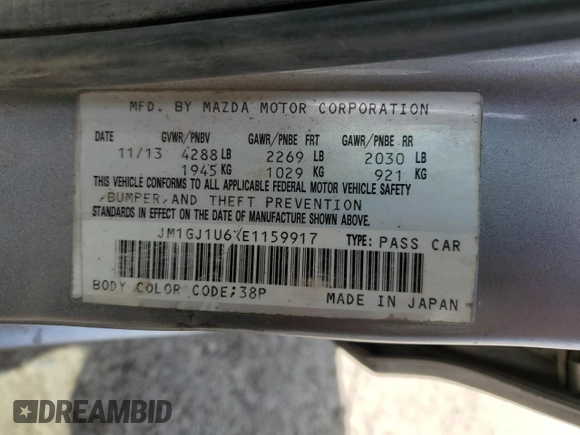 2014 Mazda 6 i Sport with VIN JM1GJ1U6XE1159917, listed as a Copart auction lot 52995325 with 97,652 mi miles and Salvage Title. Bid and sale history available at DreamBid. Image 12.