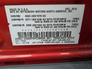 2013 Mitsubishi Outlander Sport SE with VIN 4A4AJ3AU7DE603940, listed as a Copart auction lot 83154894 with 193,109 mi miles and Salvage title. Bid and sale history available at DreamBid. Image 13.