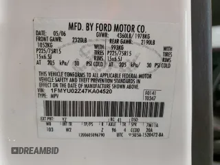 2007 Ford Escape XLS with VIN 1FMYU02Z47KA04520, listed as a Copart auction lot 62607805 with 109,276 mi miles and Clean title. Bid and sale history available at DreamBid. Image 13.