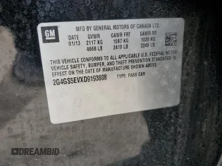 2013 Buick Regal Turbo Premium 1 with VIN 2G4GS5EVXD9193808, listed as a Copart auction lot 58151685 with 102,949 mi miles and Salvage title. Bid and sale history available at DreamBid. Image 12.