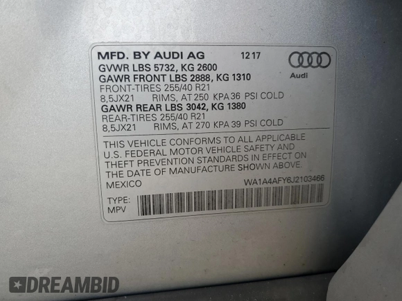 2018 Audi SQ5 Premium Plus z VIN WA1A4AFY6J2103466, wystawiony jako Copart lot #61204895 z przebiegiem 91 712 mil mil oraz Szkoda całkowita • Salvage title. Historia ofert i sprzedaży dostępna na DreamBid. Obrazek 14.