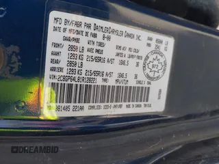 2001 Chrysler Town & Country Limited with VIN 2C8GP64L81R128221, listed as a IAAI auction lot 41630779 with 275,215 mi miles. Bid and sale history available at carsss.com. Image 9.