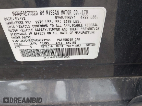 2012 Infiniti G37 Journey with VIN JN1CV6AP4CM627295, listed as a IAAI auction lot 42164198 with 185,971 mi miles. Bid and sale history available at carsss.com. Image 9.
