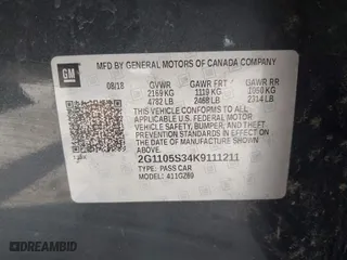2019 Chevrolet Impala Premier with VIN 2G1105S34K9111211, listed as a IAAI auction lot 41792519 with 1 mi miles. Bid and sale history available at carsss.com. Image 9.