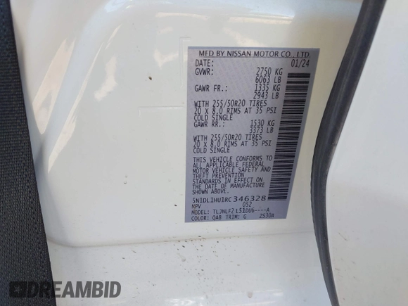 2024 Infiniti QX60 Autograph with VIN 5N1DL1HU1RC346328, listed as a IAAI auction lot 41845722 with 13,137 mi miles and . Bid and sale history available at DreamBid. Image 9.