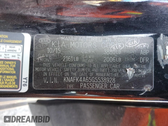 2016 Kia Forte LX with VIN KNAFK4A65G5538928, listed as a Copart auction lot 50807395 with 107,063 mi miles and Salvage Title. Bid and sale history available at carsss.com. Image 15.