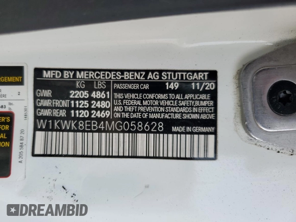 2021 Mercedes-Benz C 300 with VIN W1KWK8EB4MG058628, listed as a Copart auction lot 79281414 with 113,078 mi miles and Salvage Title. Bid and sale history available at DreamBid. Image 14.