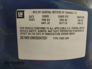 2003 Chevrolet Monte Carlo SS с VIN 2G1WX12K639347331, выставлен на аукционе IAAI как лот 42252533 с пробегом 172 329 миль миль и . История ставок и продаж доступна на DreamBid. Изображение 9.