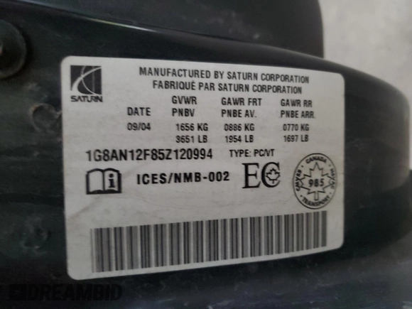 2005 Saturn ION ION 2 with VIN 1G8AN12F85Z120994, listed as a Copart auction lot 74551764 with 112,997 mi miles and Clean Title. Bid and sale history available at carsss.com. Image 12.