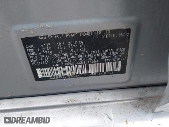 2013 Subaru Legacy Premium z VIN 4S3BMBB6XD3048054, wystawiony jako IAAI lot #42312274 z przebiegiem 202 317 mil mil oraz . Historia ofert i sprzedaży dostępna na DreamBid. Obrazek 9.