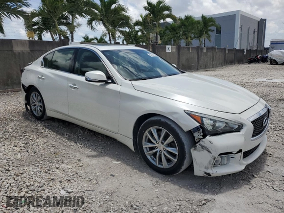 2015 Infiniti Q50 Premium with VIN JN1BV7AR5FM403492, listed as a Copart auction lot 61761195 with 135,134 mi miles and Salvage title. Bid and sale history available at DreamBid. Image 4.