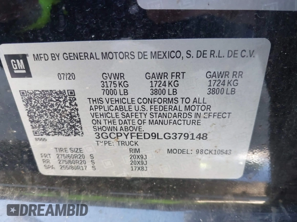 2020 Chevrolet Silverado 1500 LT Trail Boss with VIN 3GCPYFED9LG379148, listed as a IAAI auction lot 41246251 with 1 mi miles. Bid and sale history available at carsss.com. Image 9.