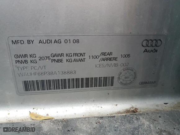 2008 Audi A3 with VIN WAUHF68P38A138883, listed as a Copart auction lot 84471954 with 294,220 mi miles and Clean Title. Bid and sale history available at carsss.com. Image 13.