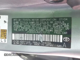 2004 Toyota Prius with VIN JTDKB20U840110110, listed as a IAAI auction lot 42101277 with 1 mi miles. Bid and sale history available at carsss.com. Image 9.