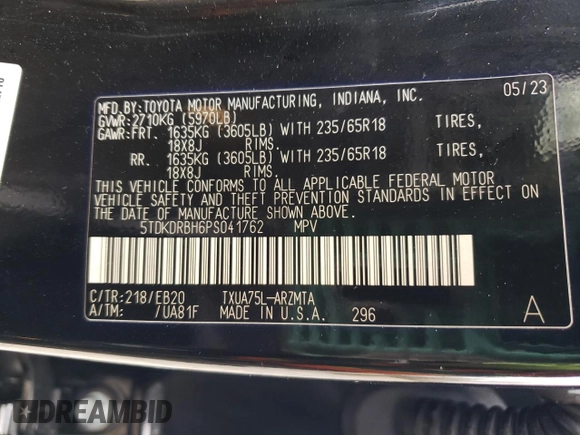 2023 Toyota Highlander L z VIN 5TDKDRBH6PS041762, wystawiony jako Copart lot #54960045 z przebiegiem 27 738 mil mil oraz Szkoda całkowita • Salvage title. Historia ofert i sprzedaży dostępna na DreamBid. Obrazek 13.