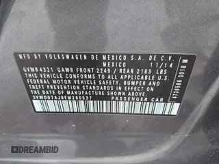 2015 Volkswagen Jetta Sedan 1.8T SE w/Connectivity with VIN 3VWD07AJ8FM260537, listed as a IAAI auction lot 41730338 with 155,724 mi miles. Bid and sale history available at carsss.com. Image 9.