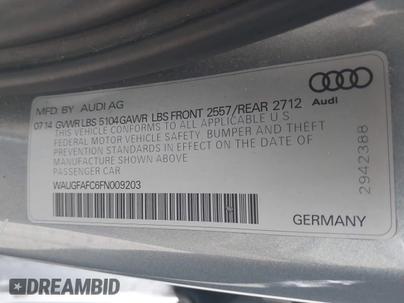 2015 Audi A6 Premium Plus z VIN WAUGFAFC6FN009203, wystawiony jako IAAI lot #42242726 z przebiegiem 69 163 mil mil oraz . Historia ofert i sprzedaży dostępna na DreamBid. Obrazek 9.