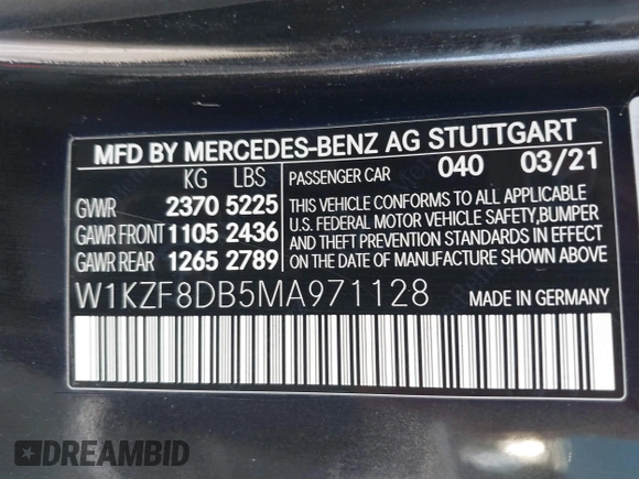 2021 Mercedes-Benz E-Class E 350 with VIN W1KZF8DB5MA971128, listed as a IAAI auction lot 42157523 with 130,320 mi miles. Bid and sale history available at carsss.com. Image 9.