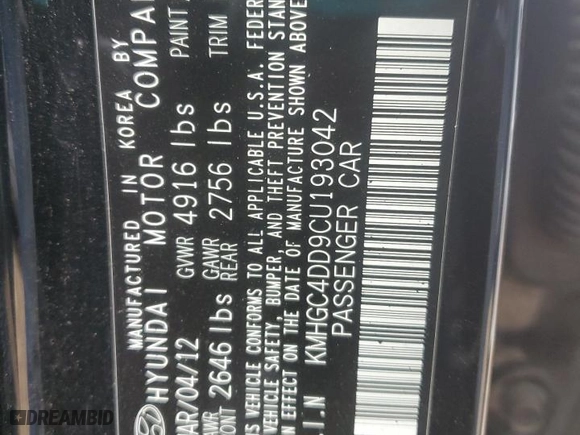 2012 Hyundai Genesis 3.8L with VIN KMHGC4DD9CU193042, listed as a Copart auction lot 49133485 with NaN miles and Salvage Title. Bid and sale history available at carsss.com. Image 15.
