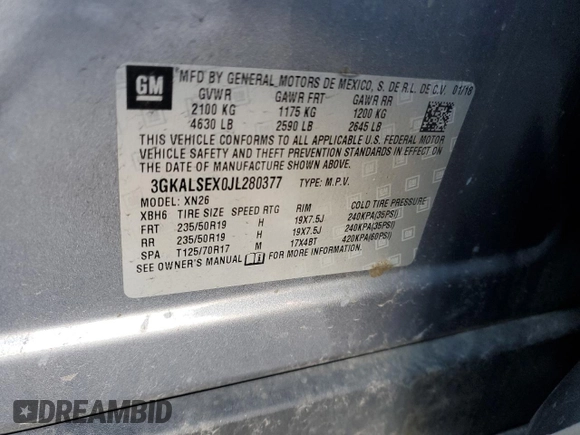 2018 GMC Terrain Denali with VIN 3GKALSEX0JL280377, listed as a Copart auction lot 45693925 with 149,720 mi miles and Salvage Title. Bid and sale history available at DreamBid. Image 13.