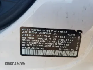 2015 Volkswagen Passat 1.8T Wolfsburg Ed with VIN 1VWAT7A3XFC043925, listed as a Copart auction lot 46668515 with 148,474 mi miles and Salvage Title. Bid and sale history available at carsss.com. Image 13.