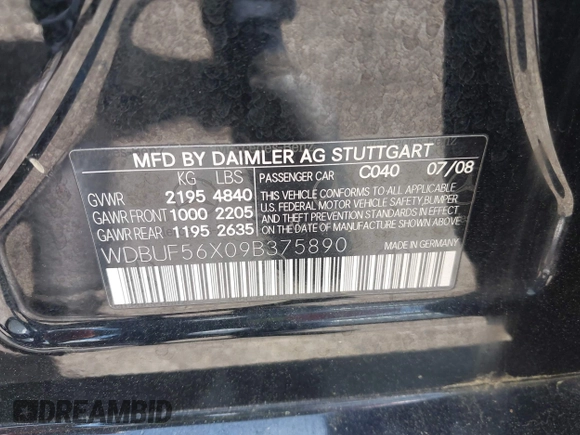 2009 Mercedes-Benz E 350 Luxury with VIN WDBUF56X09B375890, listed as a IAAI auction lot 42059318 with 103,474 mi miles and . Bid and sale history available at DreamBid. Image 9.
