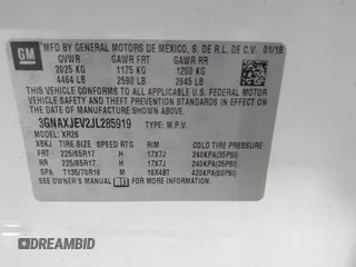 2018 Chevrolet Equinox LT z VIN 3GNAXJEV2JL285919, wystawiony jako IAAI lot #42417524 z przebiegiem 79 402 mil mil oraz . Historia ofert i sprzedaży dostępna na DreamBid. Obrazek 9.