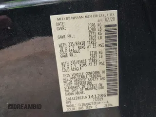 2020 Nissan Murano SV z VIN 5N1AZ2BS2LN141286, wystawiony jako IAAI lot #42115781 z przebiegiem 67 862 mil mil oraz . Historia ofert i sprzedaży dostępna na DreamBid. Obrazek 9.