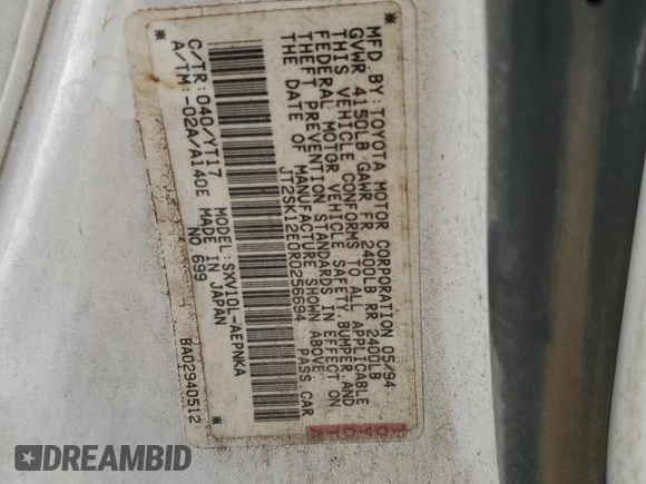 1994 Toyota Camry LE z VIN JT2SK12E0R0256694, wystawiony jako Copart lot #52819245 z przebiegiem 182 566 mil mil oraz Szkoda całkowita • Salvage title. Historia ofert i sprzedaży dostępna na DreamBid. Obrazek 14.
