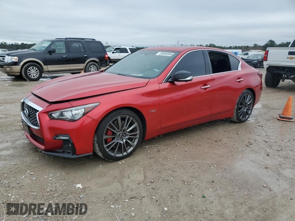 2019 Infiniti Q50 RED SPORT 400 with VIN JN1FV7AP5KM761024, listed as a Copart auction lot 85488304 with 91,709 mi miles and Salvage Title. Bid and sale history available at carsss.com. Image 1.