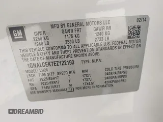 2014 Chevrolet Equinox LT z VIN 1GNALCEK7EZ122193, wystawiony jako IAAI lot #42148614 z przebiegiem 65 663 mil mil oraz . Historia ofert i sprzedaży dostępna na DreamBid. Obrazek 9.