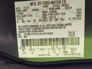 2010 Ford Explorer Eddie Bauer с VIN 1FMEU7EEXAUA73602, выставлен на аукционе IAAI как лот 42447358 с пробегом 119 361 миль миль и . История ставок и продаж доступна на DreamBid. Изображение 9.