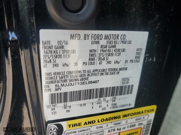 2016 Lincoln Navigator L Select with VIN 5LMJJ3JT1GEL08487, listed as a Copart auction lot 68127974 with 84,684 mi miles and Salvage Title. Bid and sale history available at carsss.com. Image 13.