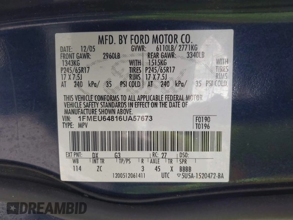 2006 Ford Explorer Eddie Bauer with VIN 1FMEU64816UA57673, listed as a IAAI auction lot 41732011 with 163,591 mi miles and . Bid and sale history available at DreamBid. Image 9.