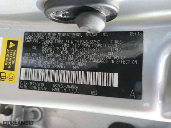 2013 Toyota Highlander with VIN 5TDBK3EH4DS235944, listed as a Copart auction lot 48846065 with 123,465 mi miles and Salvage Title. Bid and sale history available at carsss.com. Image 13.