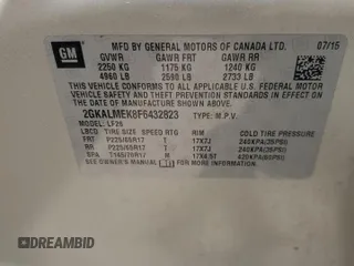 2015 GMC Terrain SLE with VIN 2GKALMEK8F6432823, listed as a Copart auction lot 54624485 with 109,523 mi miles and Salvage title. Bid and sale history available at DreamBid. Image 14.